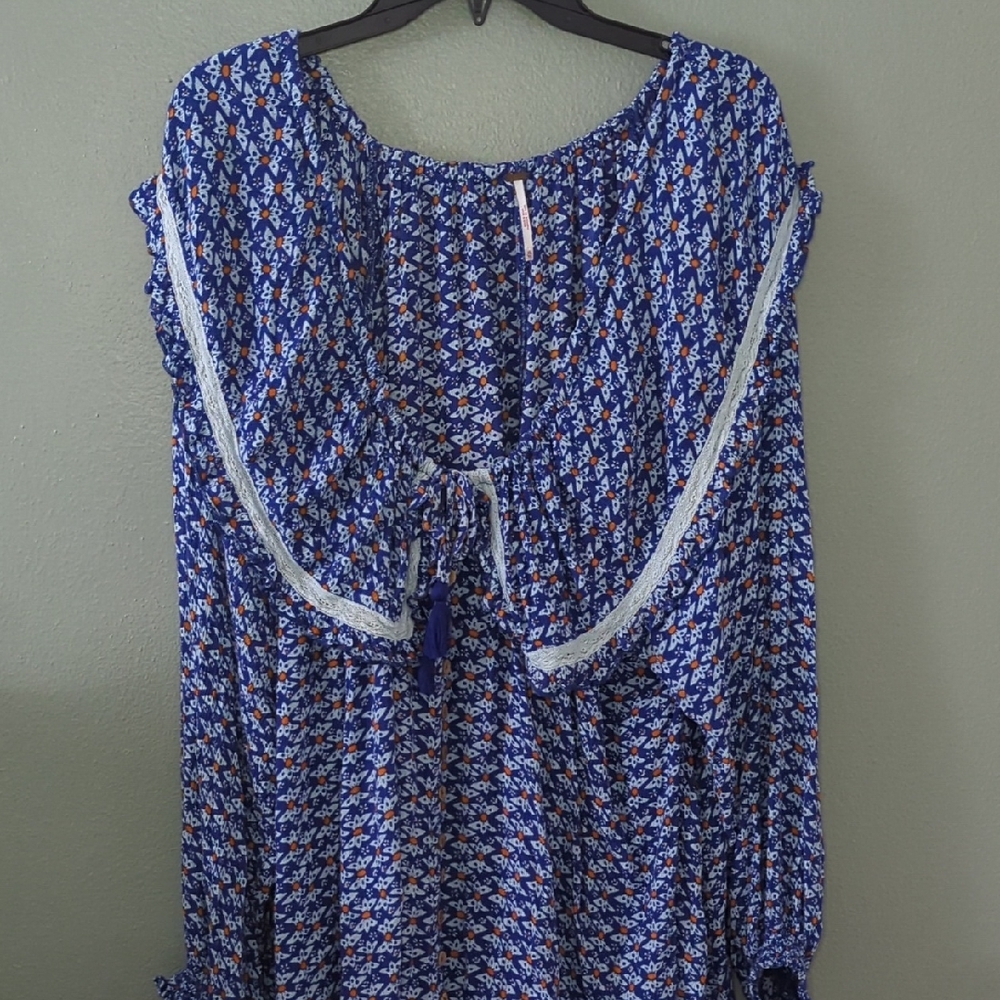 Women's Blue Printed Peasant Blouse